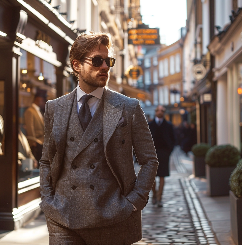 A man wearing a bespoke suit from a London tailor street