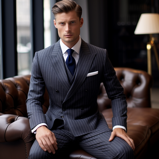 A man wearing a British suit style