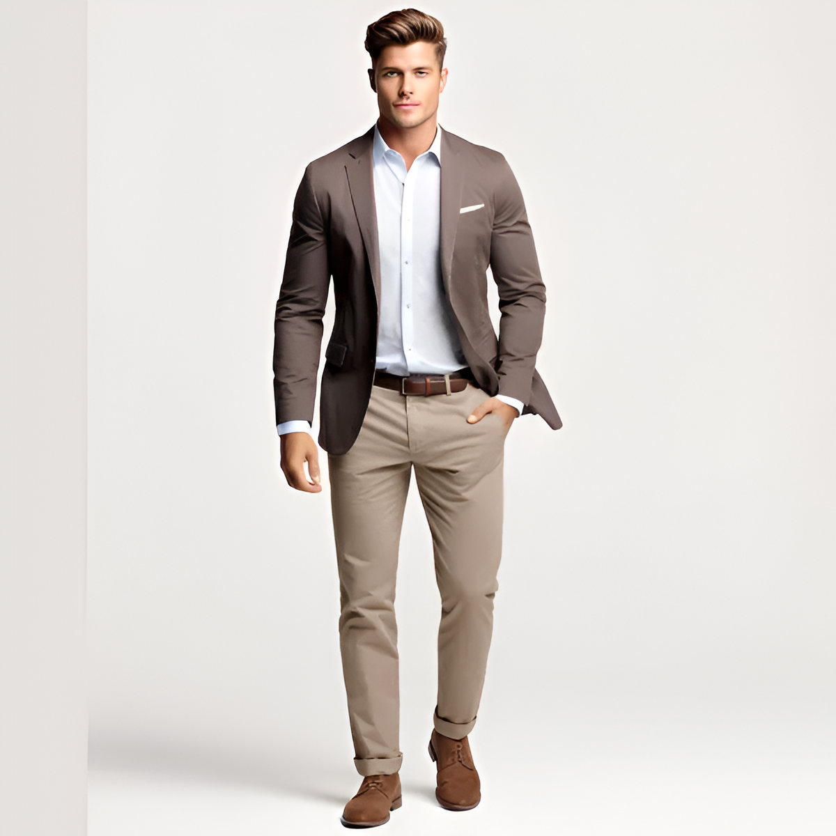 A man wearing a smart casual outfit