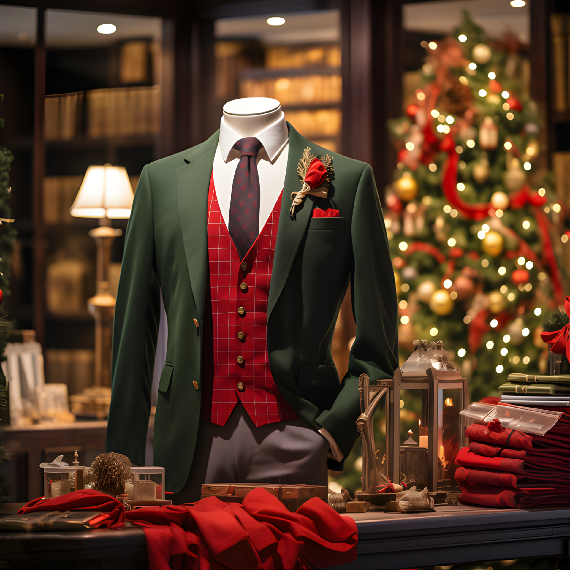 A Christmas attire in a tailoring shop