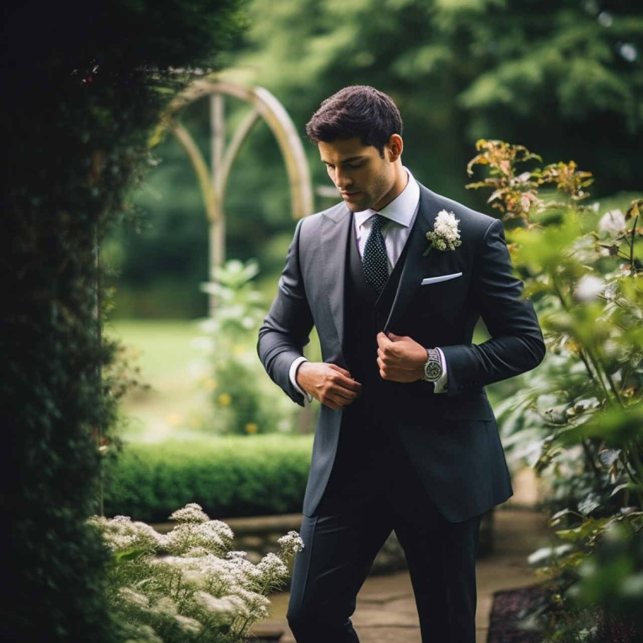 A man wearing a wedding bespoke suit