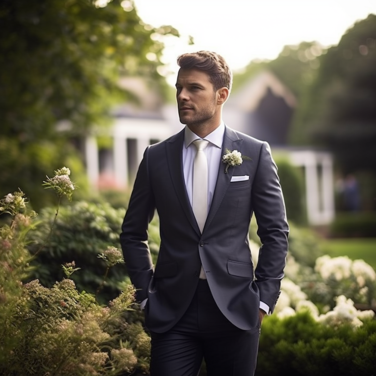 A groom wearing a bespoke wedding suit