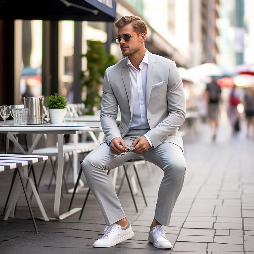 A man wearing a casual suit