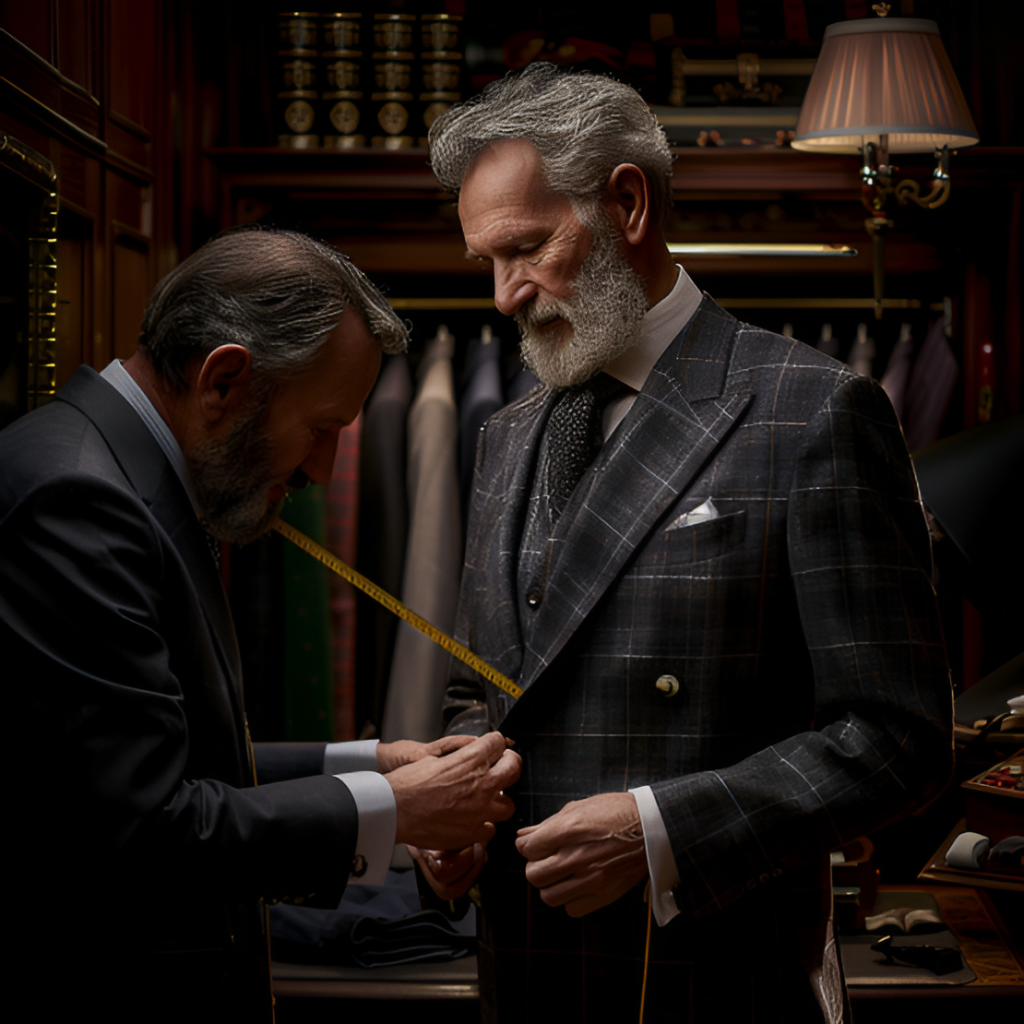 A gentleman being fitted in a Savile Row store